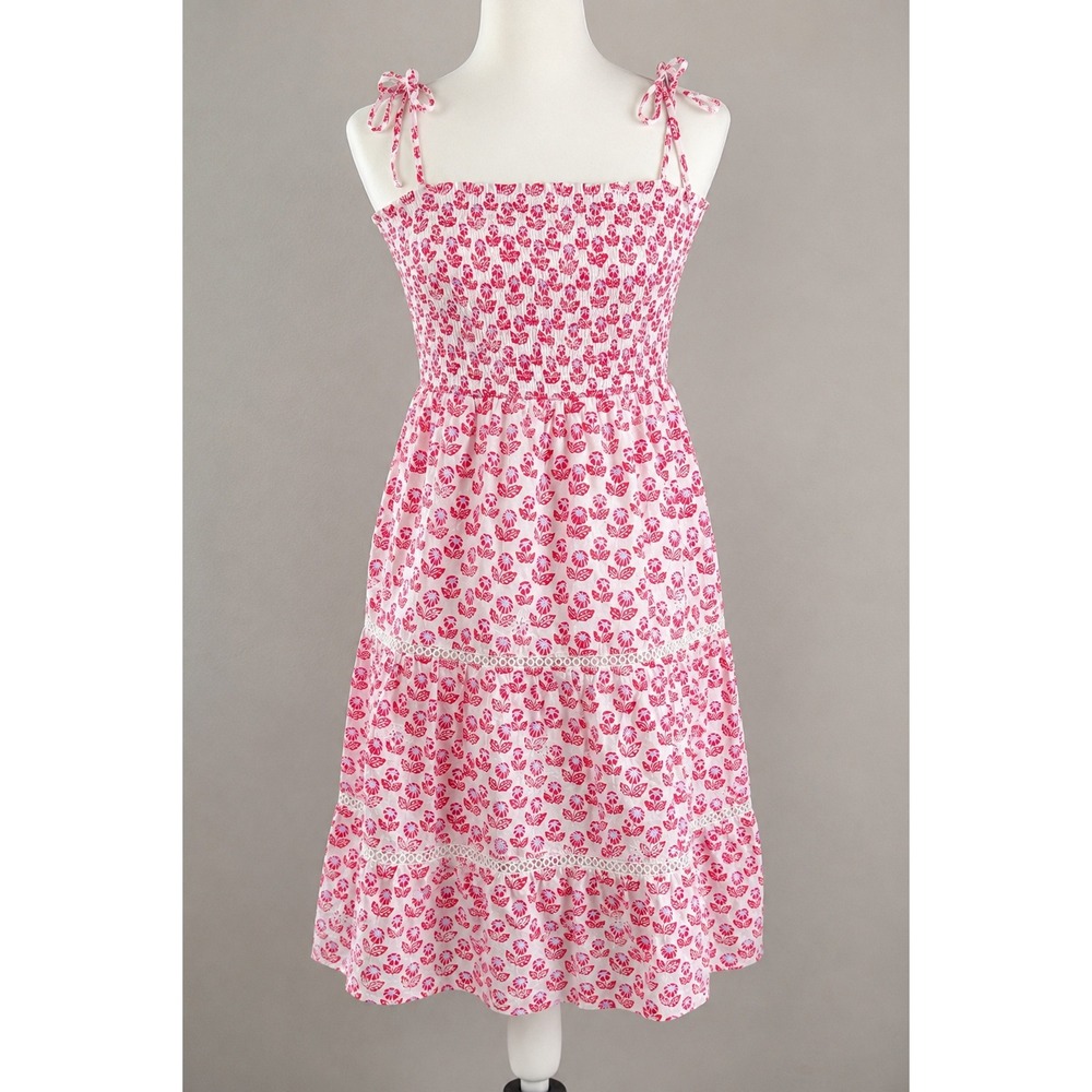 Roller Rabbit Target‎ Pink Floral Smocked Tiered Maxi Dress Tie Strap Lined NEW